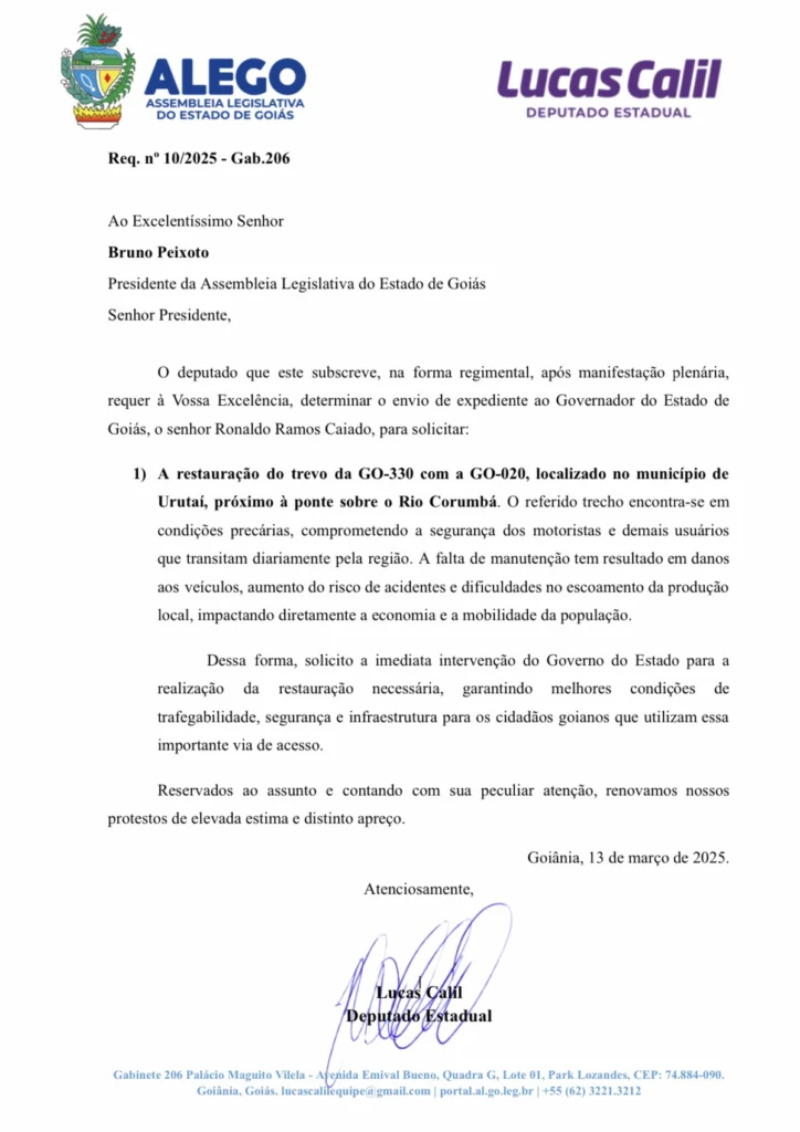 Governo de Goiás recebe pedido para restaurar trevo da GO-330 com a GO-020 em Urutaí